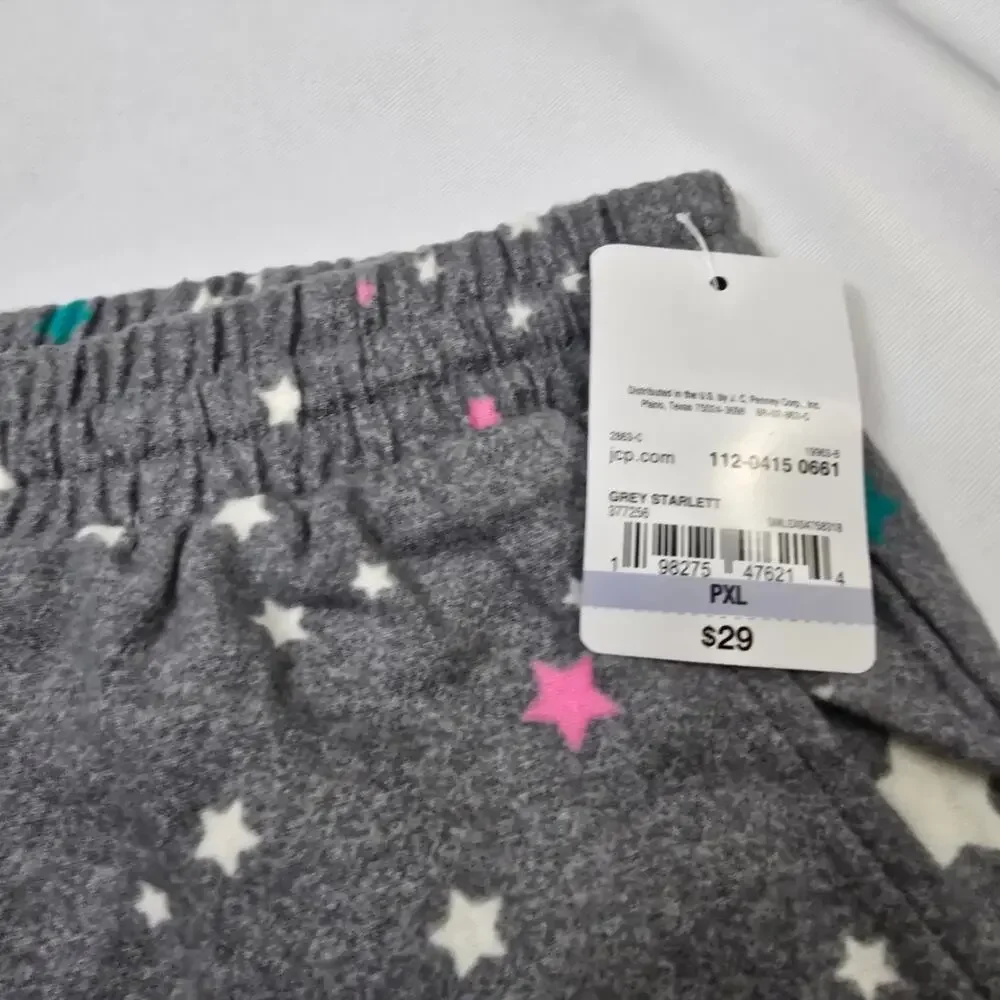 Sleep Chic Flannel Gray Stars Pajama Pants Loungewear Drawstring Cozy Cotton XLP